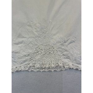 Vintage Hand Embroidered Pillowcase Hand Crocheted Lace Trim Southern Belle